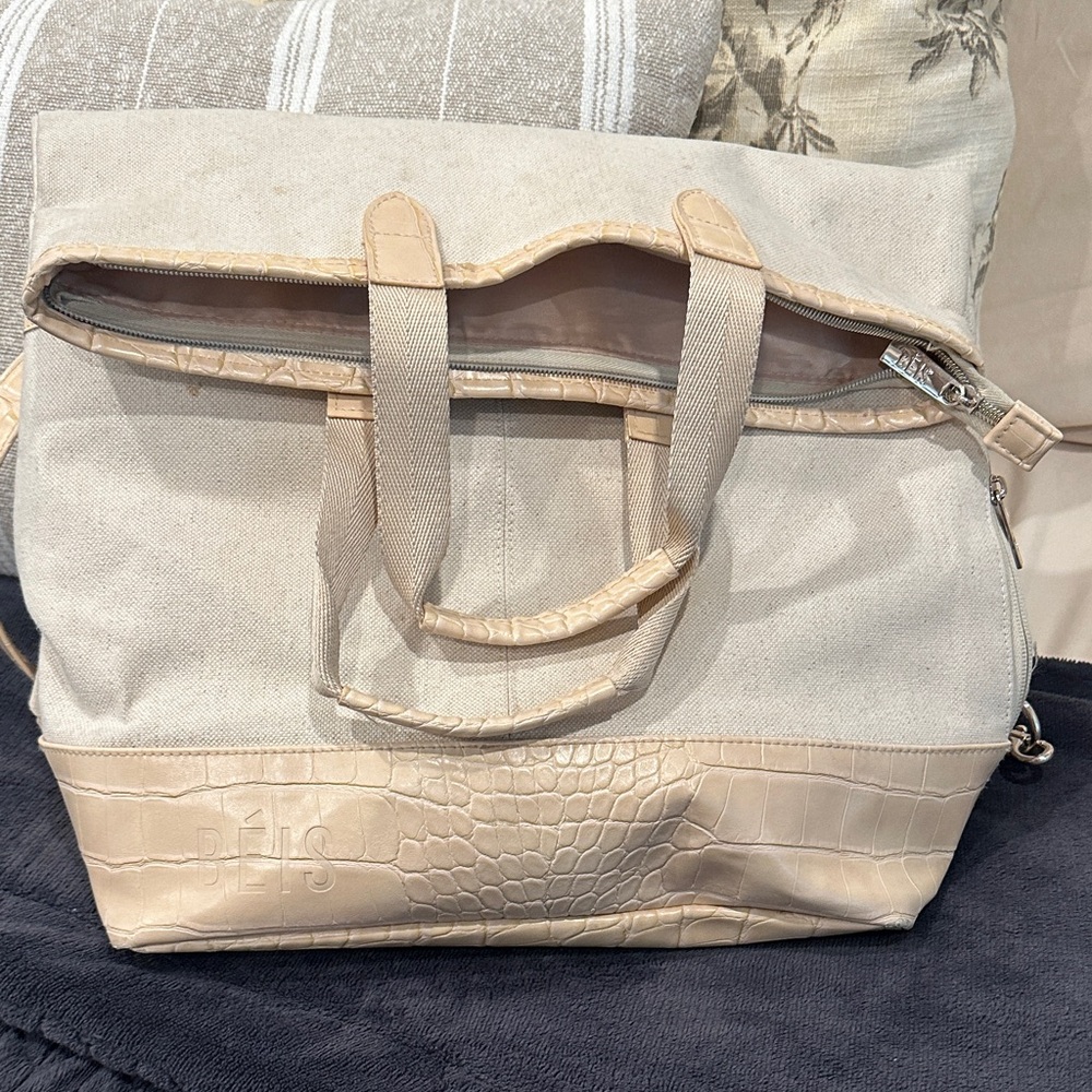 BEIS Cream and Tan Tote Bag